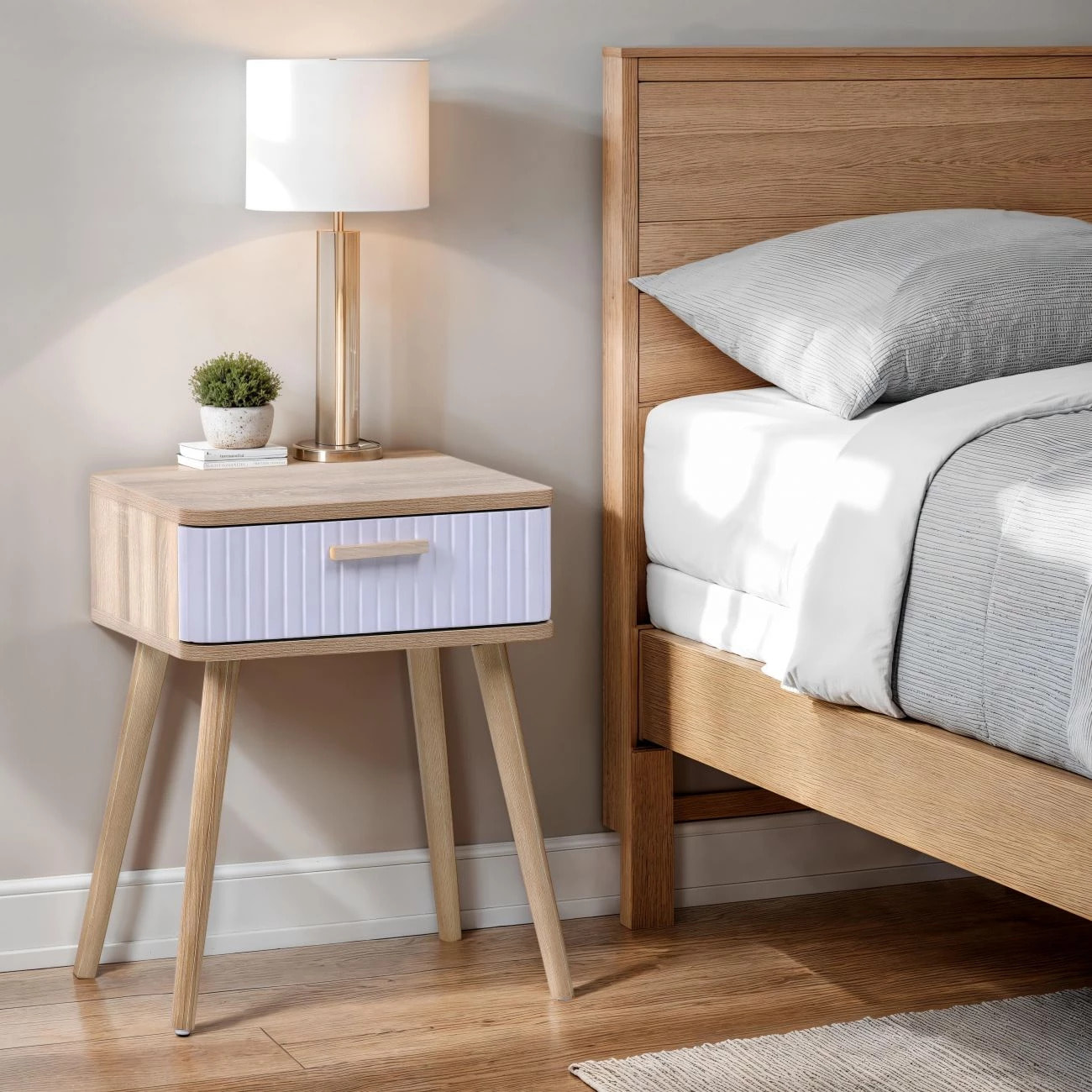 Mesita de noche Bulan Blanco - Roble