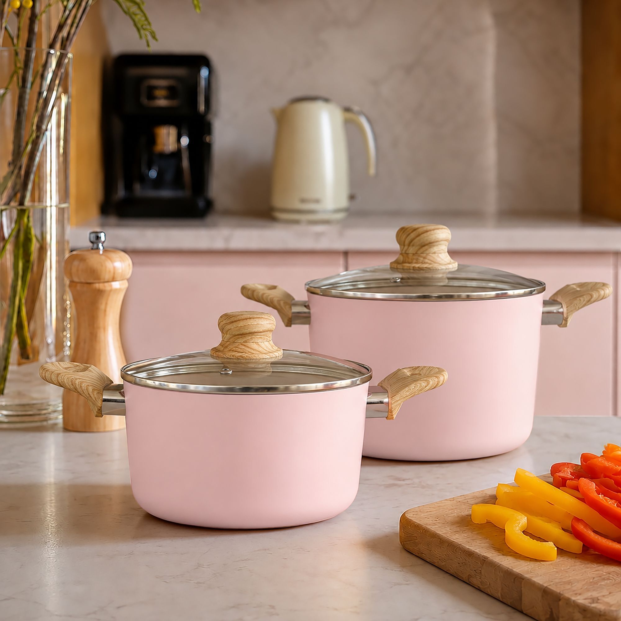 Faitout 20cm avec revêtement céramique rose - tous feux COLORAMA