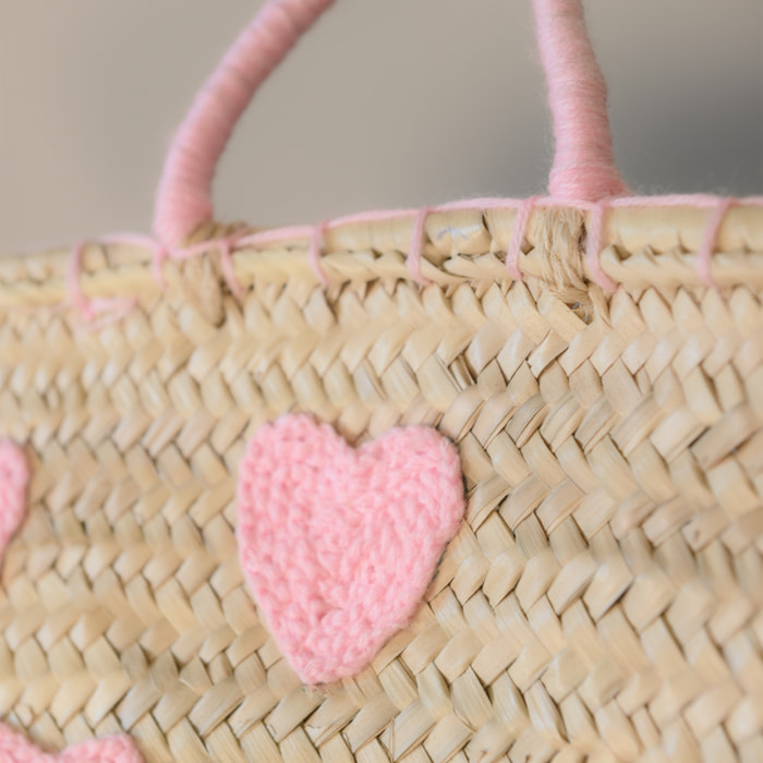 Panier Cœurs brodés - Rose
