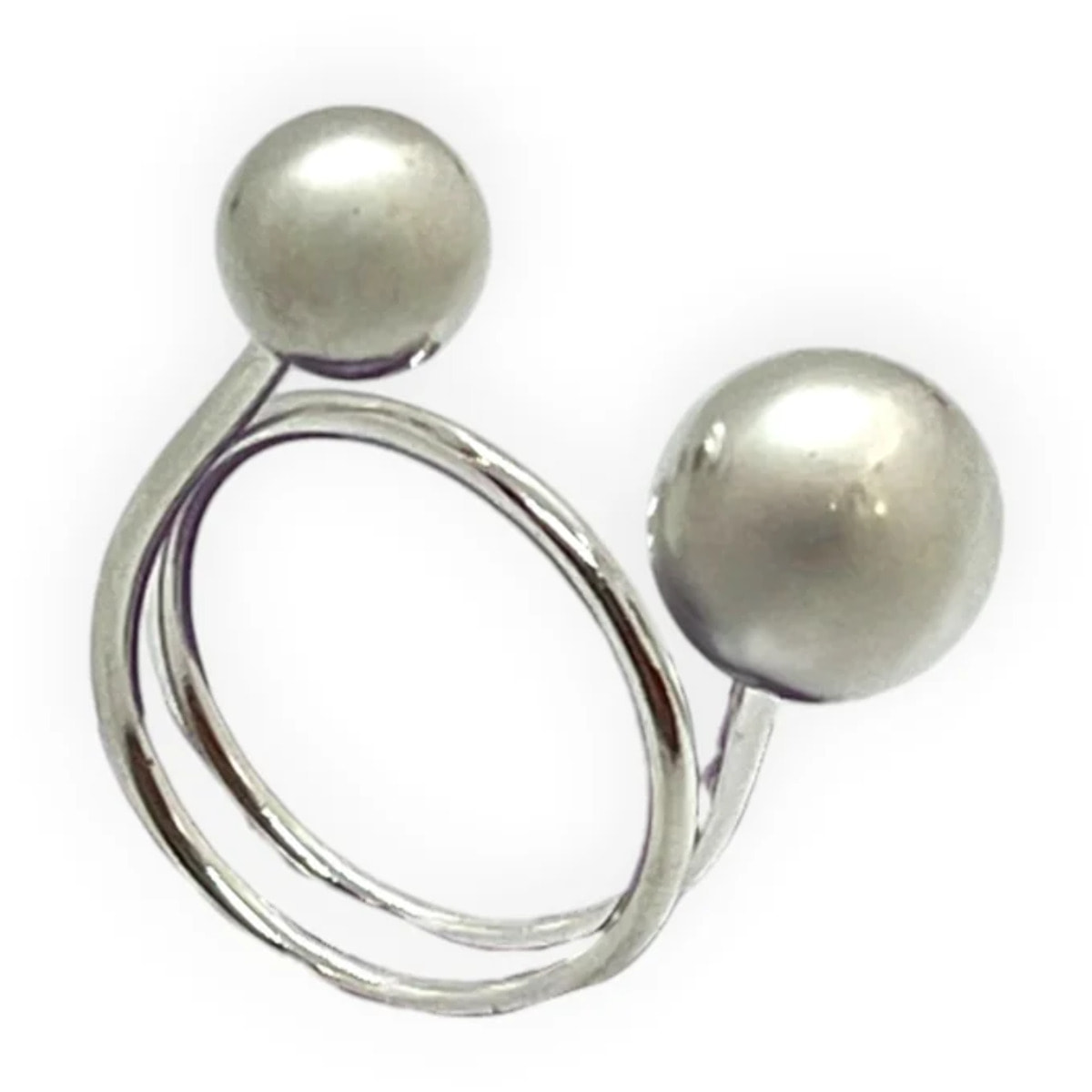 Anillo doble Bola latón espiral plata 10µ