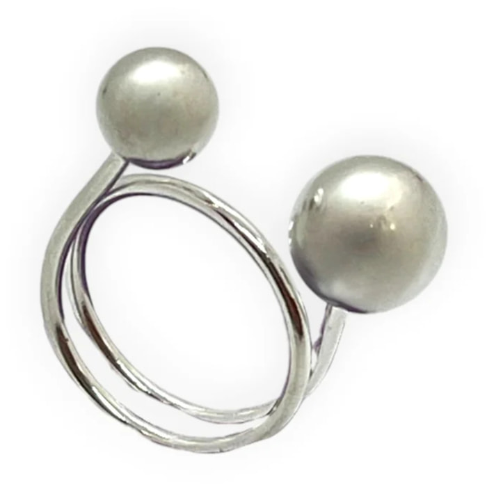 Anillo doble Bola latón espiral plata 10µ