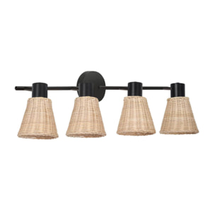 Forlight Nature plafón con 4 focos en negro y rattan natural para bombilla E27