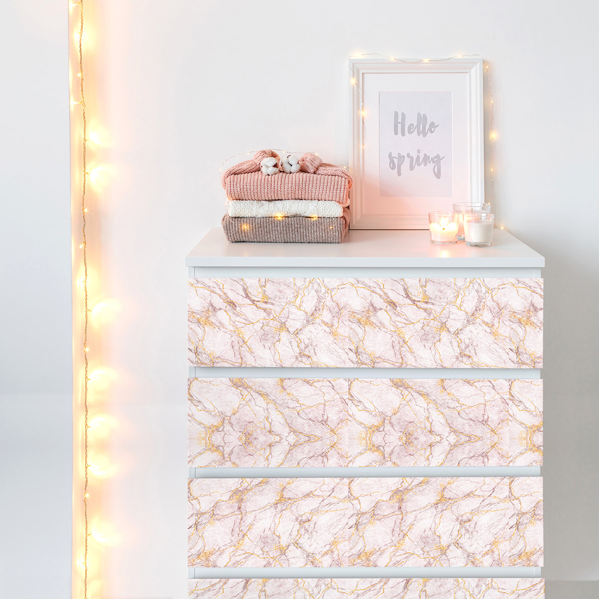 Sticker meuble marbre rose et doré 60 x 90 cm