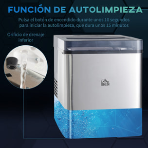 Máquina para Hacer Hielo Máquina de Hielo Doméstico Cubitos de Hielo en 6-12 Minutos Capacidad 15 kg en 24h 2 Tamaños de Cubitos Tanque de Agua 2,1 L 25,2x37,5x31,2 cm Negro