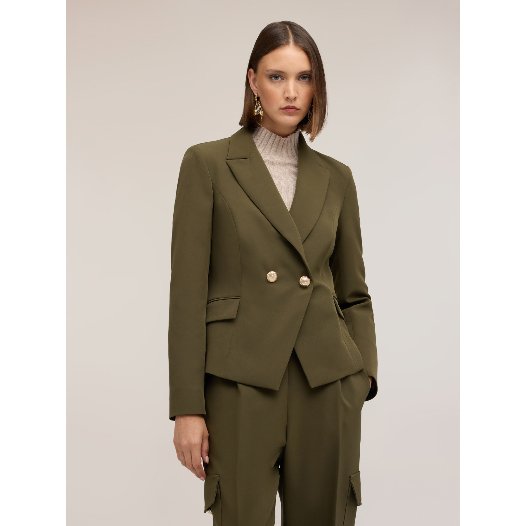 Motivi - Blazer doppiopetto con bottoni gioiello - Verde militare