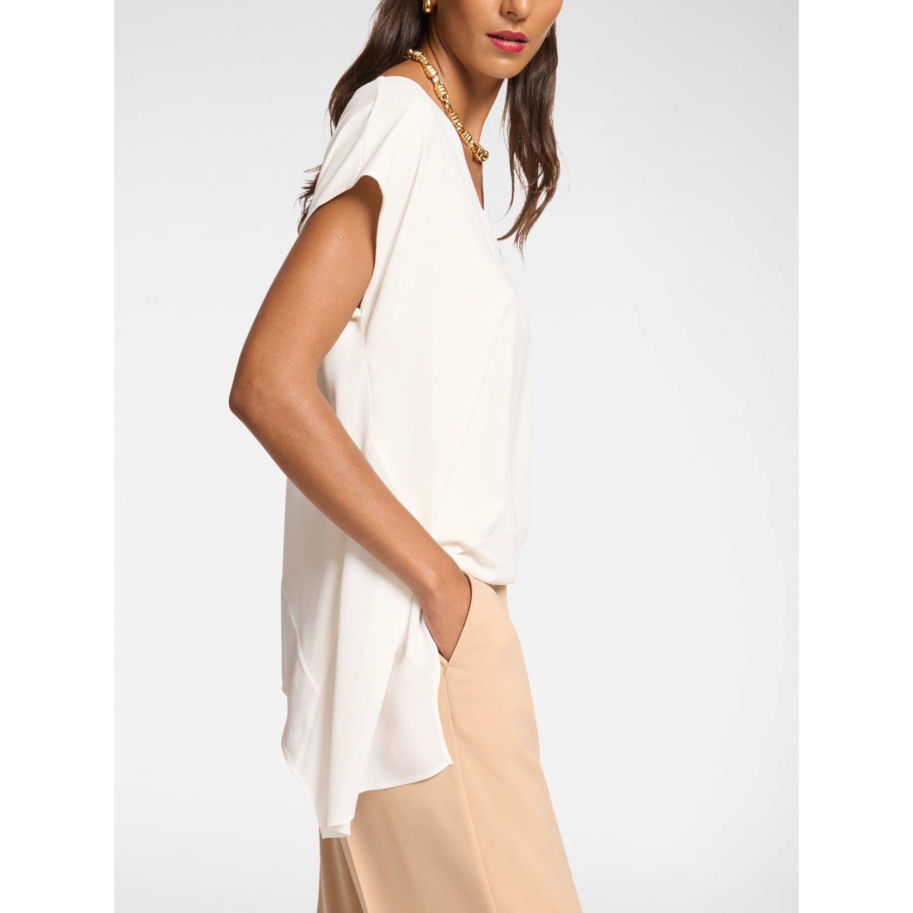 Elena Mirò - T-shirt lunga con punte al fondo - Bianco