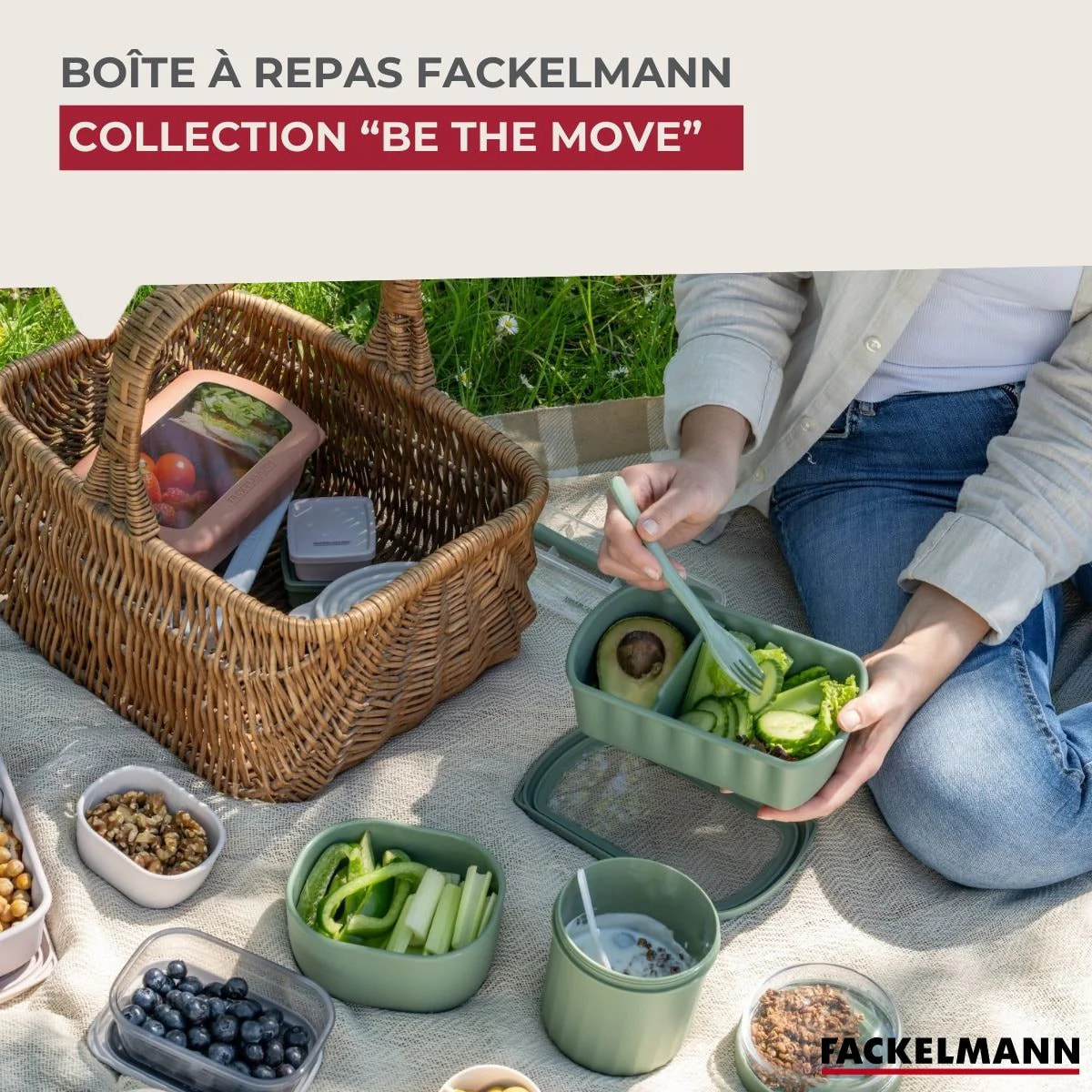 Lot Lunchbox Terracotta & Bleue 1L avec Set de 3 boîtes à sauce Fackelmann Storage