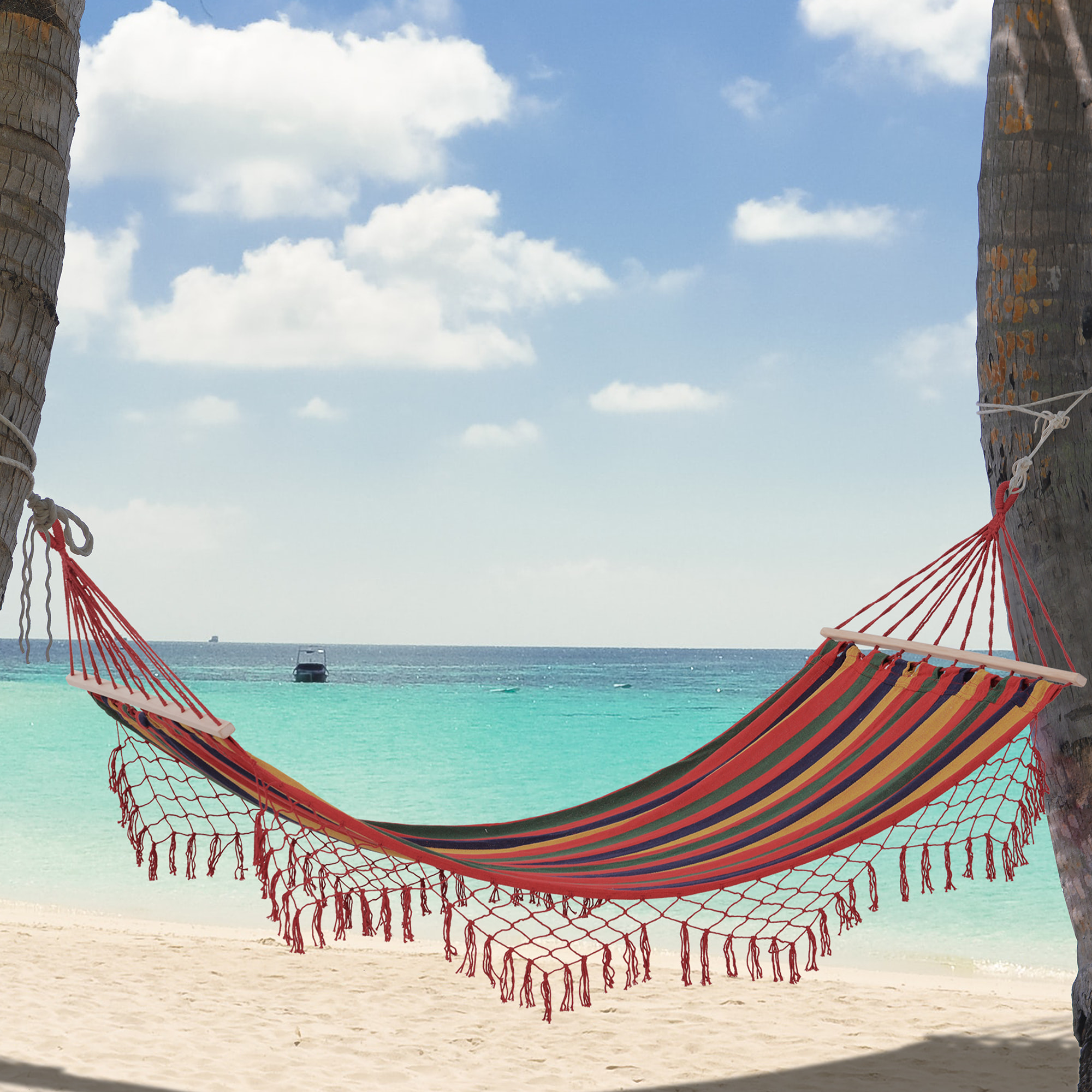 Hamaca de Jardín 200x100 cm Hamaca Colgante con Travesaños de Madera Carga 120 kg para Patio Terraza Balcón Camping Multicolor