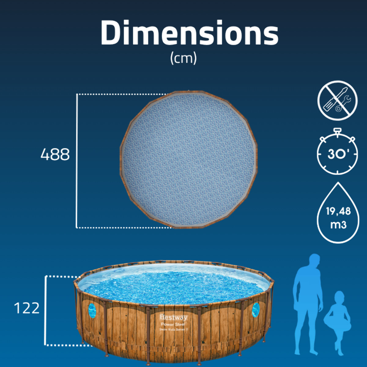 Bestway Piscine hors sol tubulaire ronde Bestway Power Steel Swim Vista 488 x 122 cm décor bois