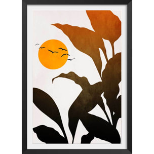 Affiche graphique ""Tropique paradis"" Affiche + cadre en bois - Noir