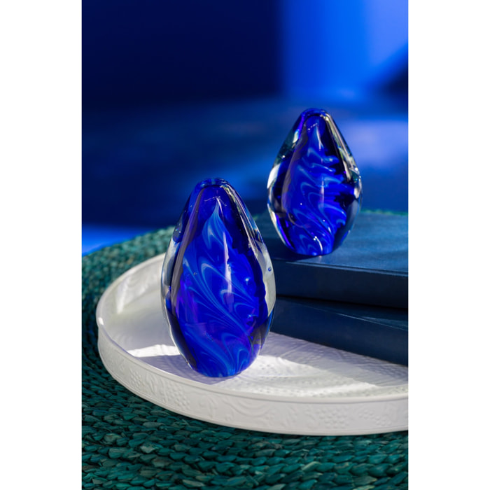 J-Line presse-papier Polypus Oval - verre - transparent/bleu - small