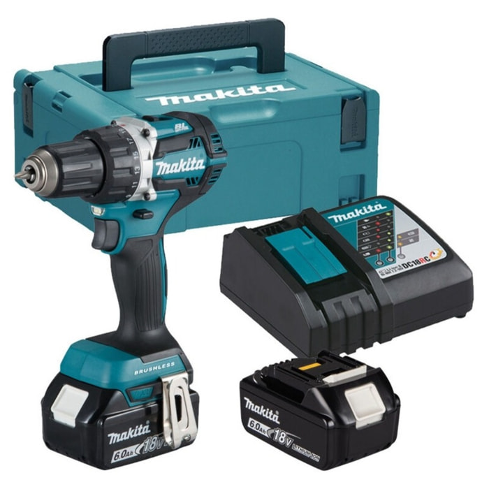 Perceuse 18V LXT 65Nm - MAKITA - avec 2 batteries 18V 6,0 AH - chargeur - MAKPAC - DDF484RGJ