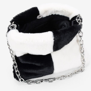 Bolso blanco y negro de pelo