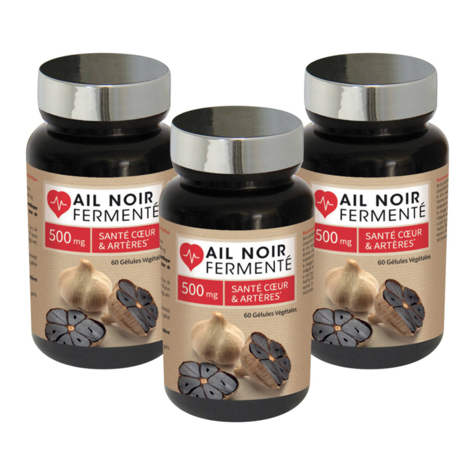 NUTRI EXPERT - Ail Noir Fermenté - Contribue au maintien de la santé cardiaque et vasculaire - Sans gluten - Lot de 3 produits