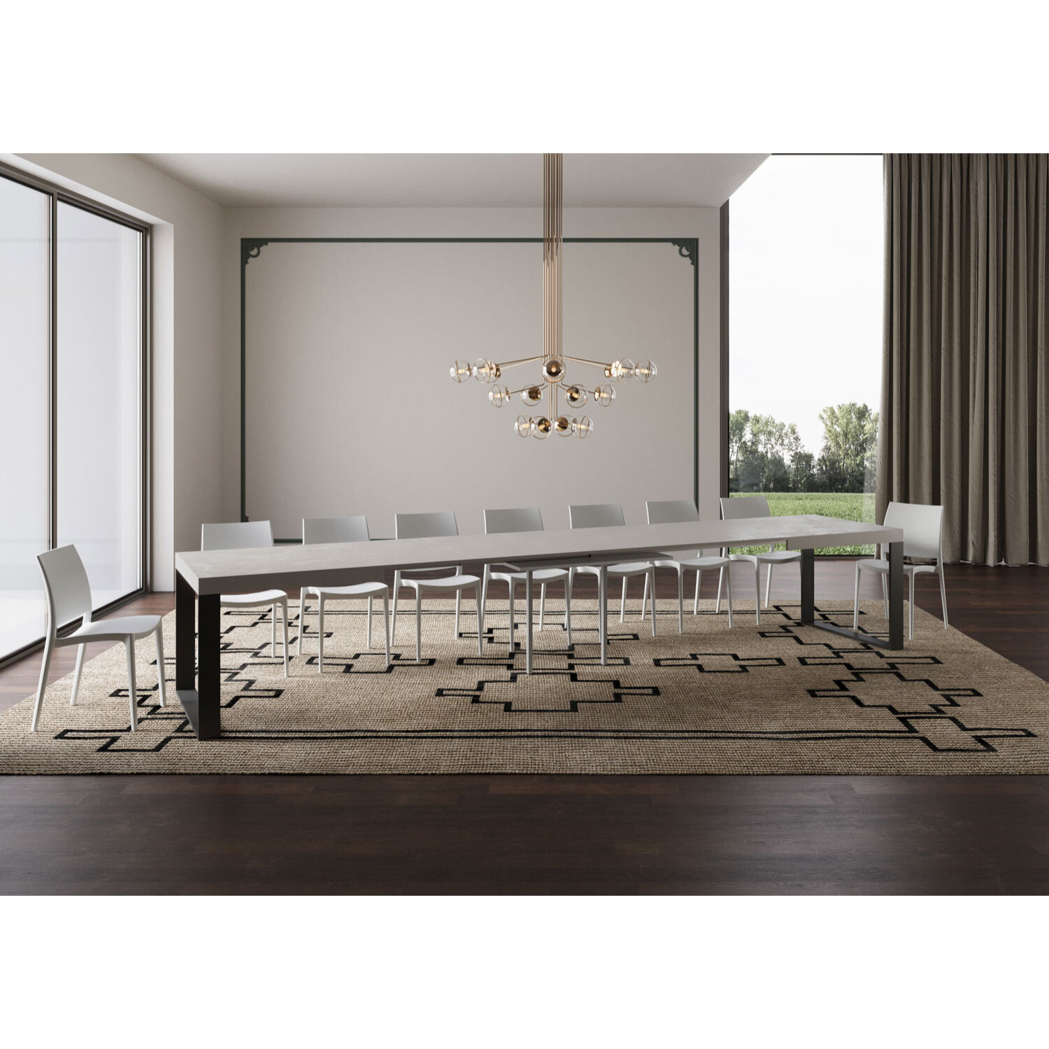 Table extensible 90x200/460cm Tecno cachemire pieds anthracite