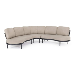 Set salotto angolare da giardino SAGRES con cuscini beige, schienali in corda e struttura antracite