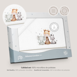 Juego de Sábanas de Minicuna Coralina Estampado Jirafa Elefante