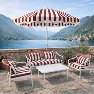 Ensemble salon de jardin en acier + parasol blanc et coquelicot positano