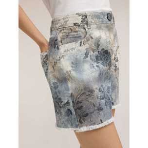 Motivi - Shorts in drill di cotone con stampa - Azzurro