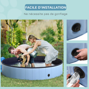 Piscine pour chien bassin PVC pliable anti-glissant facile à nettoyer diamètre 160 cm hauteur 30 cm bleu