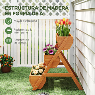 Jardinera de Madera de 3 Niveles, Jardinera Elevada Exterior con Orificios de Drenaje, Macetero para Cultivos de Plantas, Flores, para Terraza, Jardín, 65x75x76 cm, Marrón