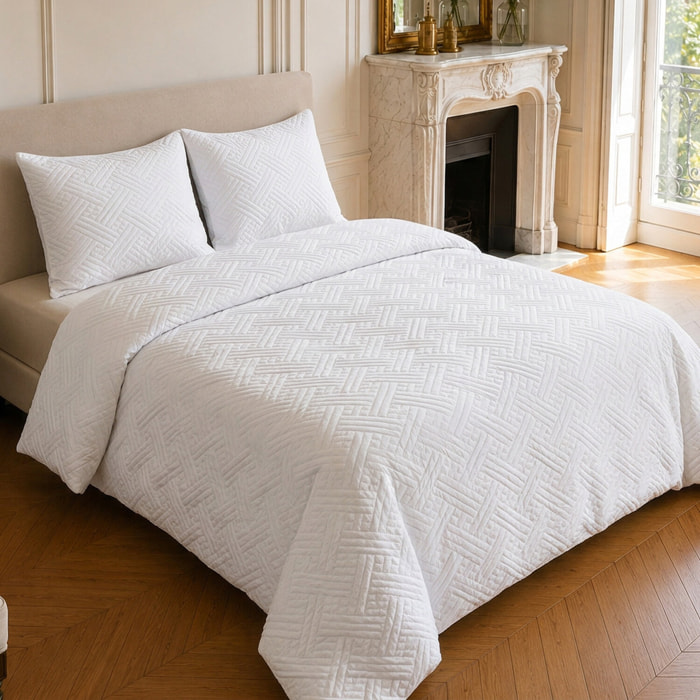 Couvre-lit matelassé réversible 100% polyester bicolore blanc - NAZIM