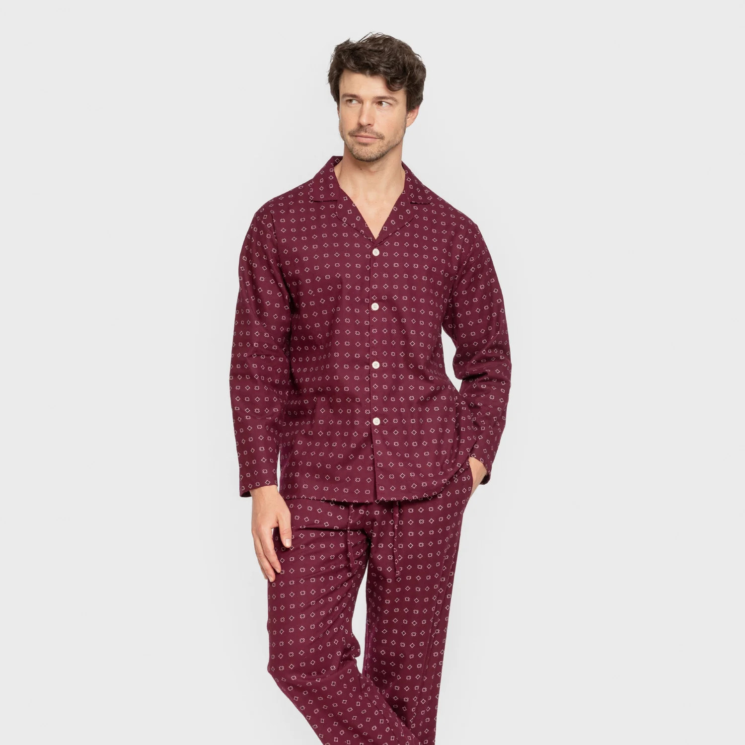Pigiama in flanella a maniche lunghe da uomo loui burgundy