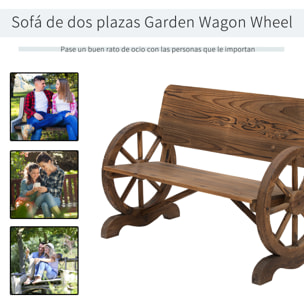 Banco de Jardín de Madera Banco de Exterior con Reposabrazos y 2 Ruedas Decorativas Estilo Rústico Carga 250 kg para Patio Terraza 114x58x80 cm Carbonizado