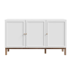 Buffet décor chêne et gris clair 150 cm 3 portes 1 tiroir - PENNY
