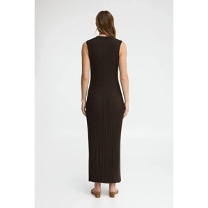 Vestito plissettato color cioccolato scuro smanicato con logo Polo Club