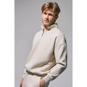 Sudadera deportiva hombre afelpada semi cremallera beige