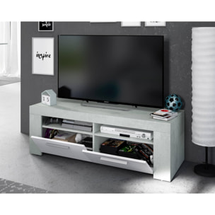 Mobile porta TV Stamford, Credenza per televisione da soggiorno, Supporto TV a 2 ante, Credenza bassa da salotto, cm 120x42h40, Bianco e Cemento