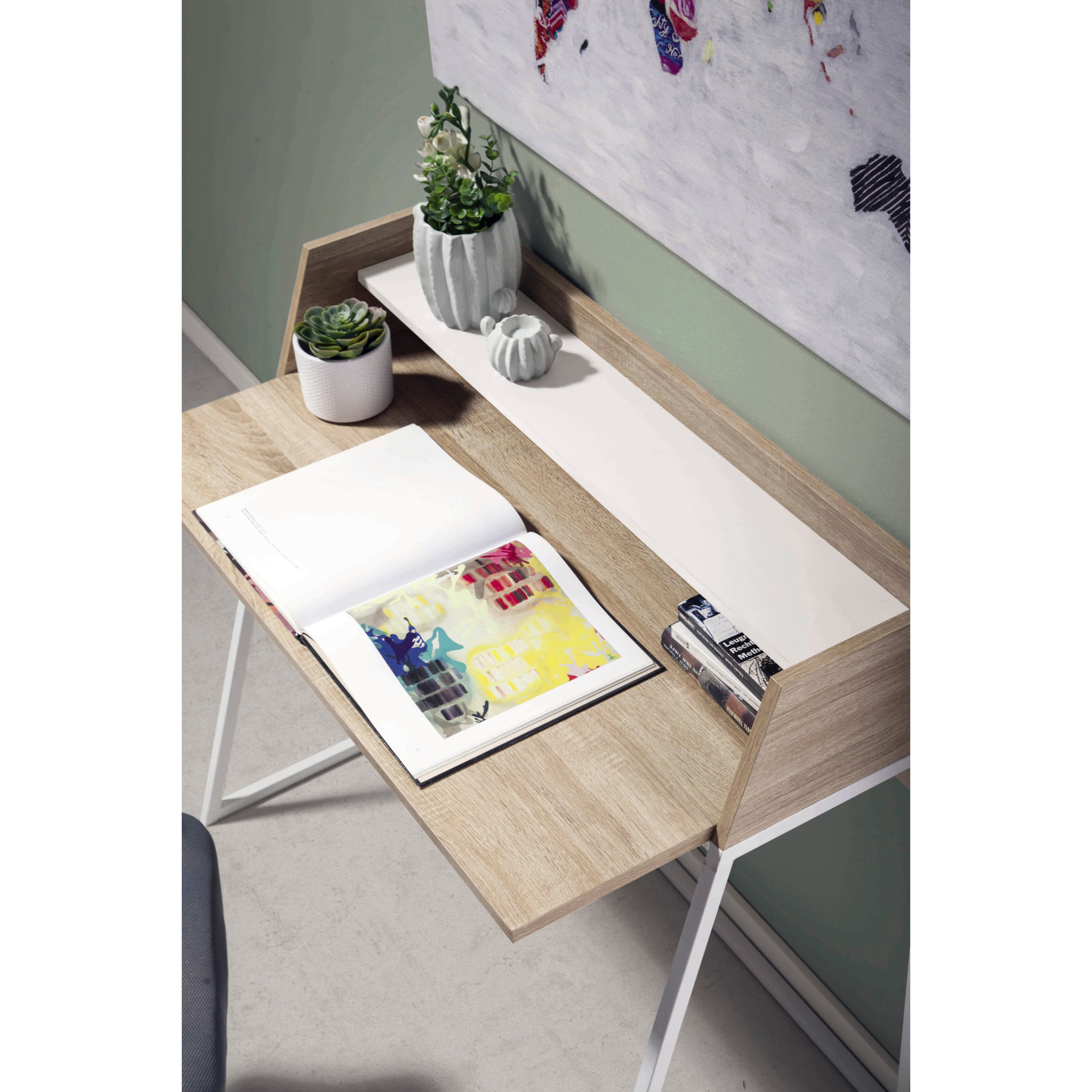 Escritorio Essential roble y blanco 90x100x54 cm
