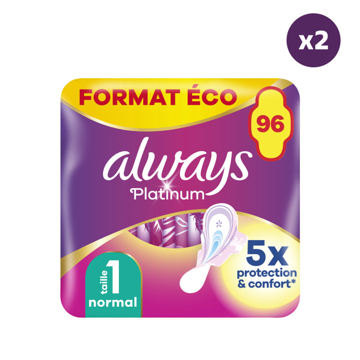 2x96 Serviettes Hygiéniques Always Platinum - Normal Plus