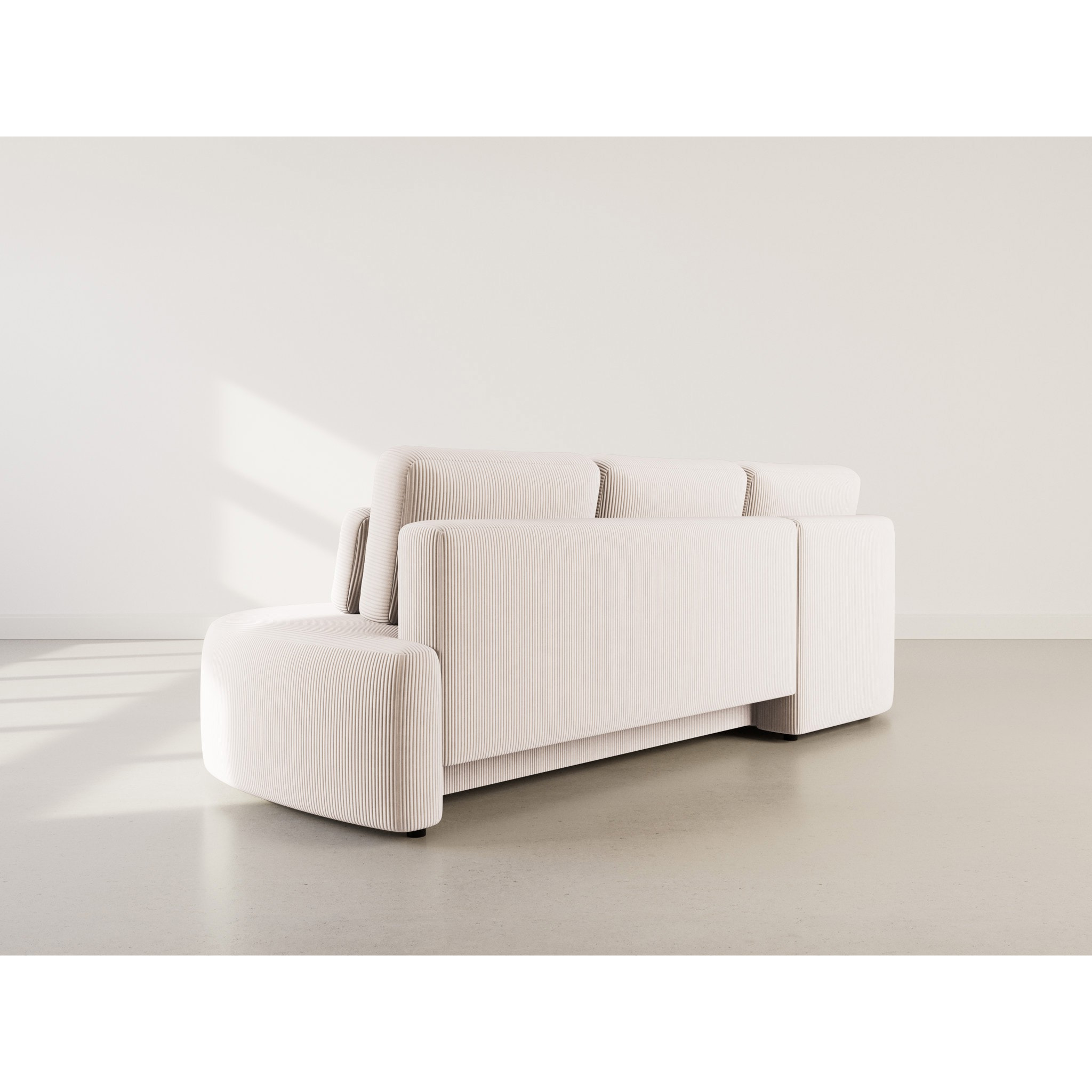 Mahina - canapé d'angle gauche 4 places convertible avec coffre en velours côtelé - Beige