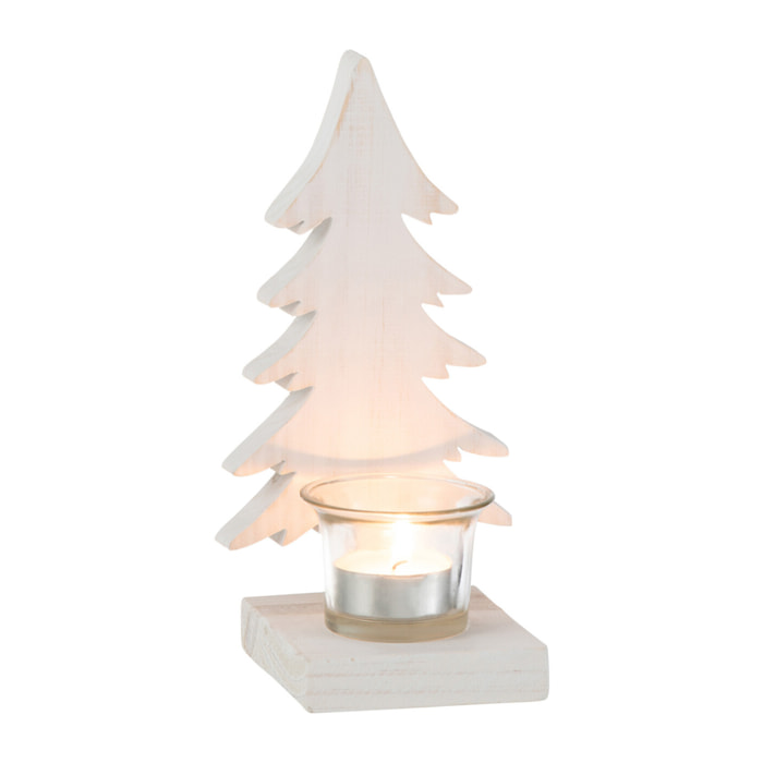 J-Line bougeoir sapin de Noël - bois - blanc - 2 pcs