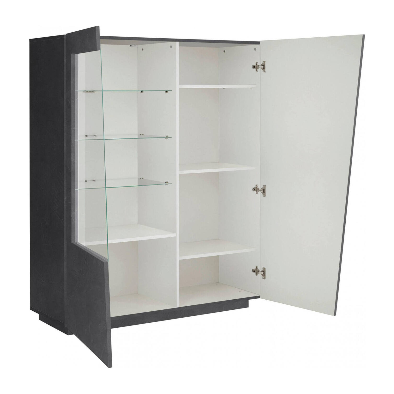 Vetrina Ask, Credenza con anta a vetro, Mobile da soggiorno multiuso con luce LED, 100% Made in Italy, cm 120x43h146, Ardesia
