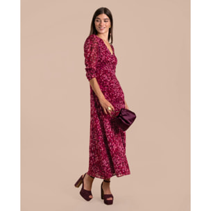 Vestido midi con manga y escote en pico