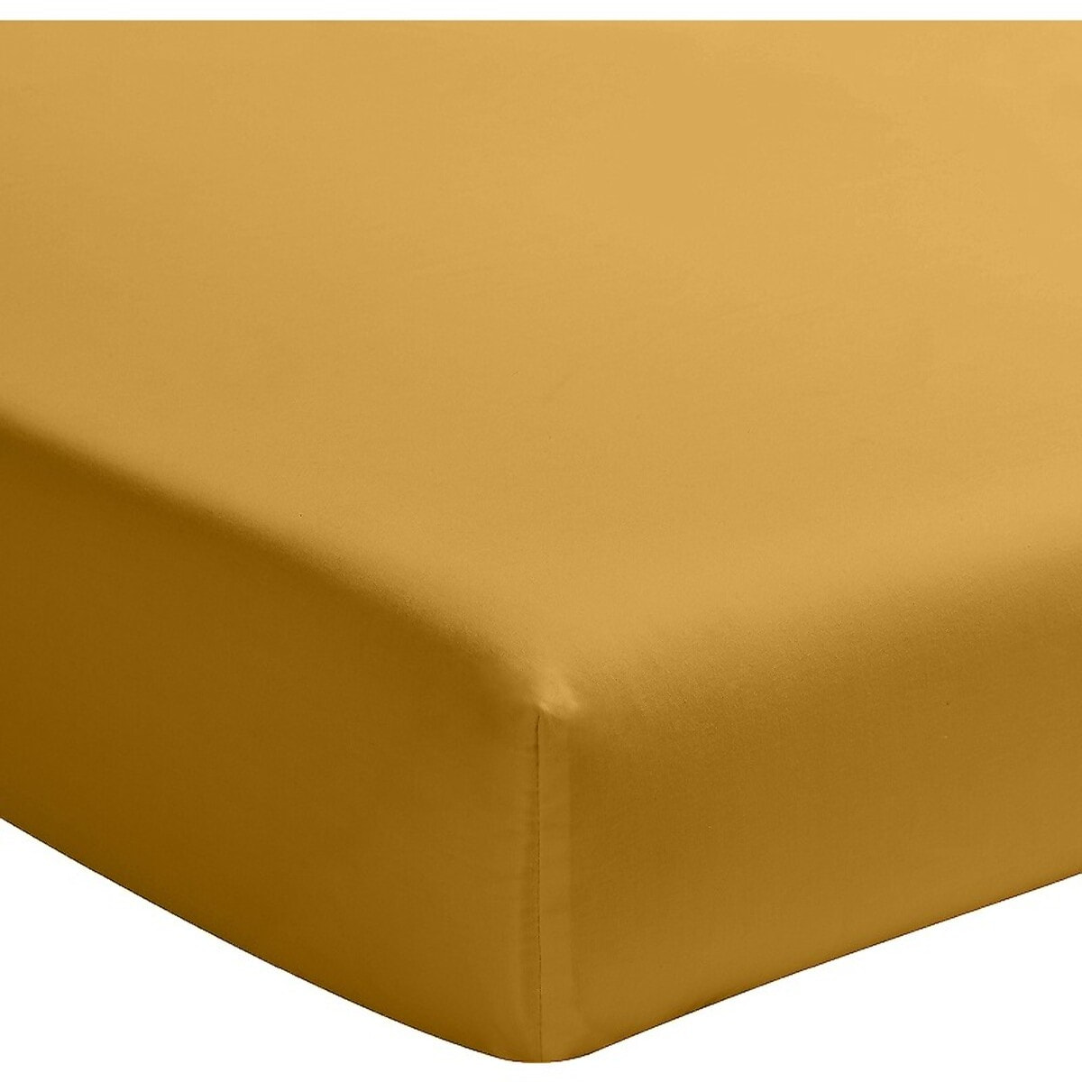Drap housse percale de coton jaune moutarde