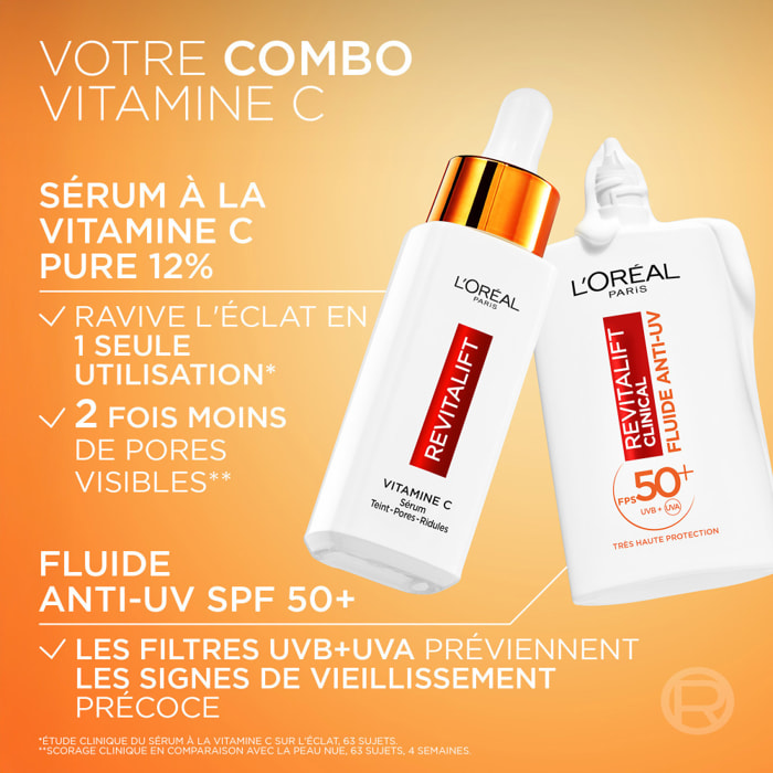 L’Oréal Paris Coffret deux produits Revitalift Clinical Sérum Teint Lumineux Vitamine C 30ml et Fluide Anti-UV FPS 50+ Vitamine