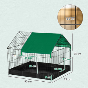 Jaula para Animales Pequeños Parque para Mascotas con 2 Puertas Toldo y Base con Tela Oxford Impermeable para Interior y Exterior 90x75x75 cm Negro y Verde