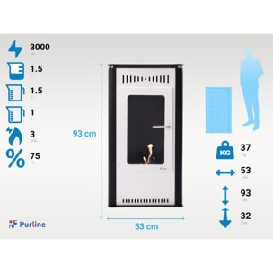 Poêle à éthanol 3kW en acier blanc avec porte en verre trempé