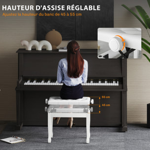 Banquette piano tabouret siege hauteur reglable blanc bois revêtement synthétique