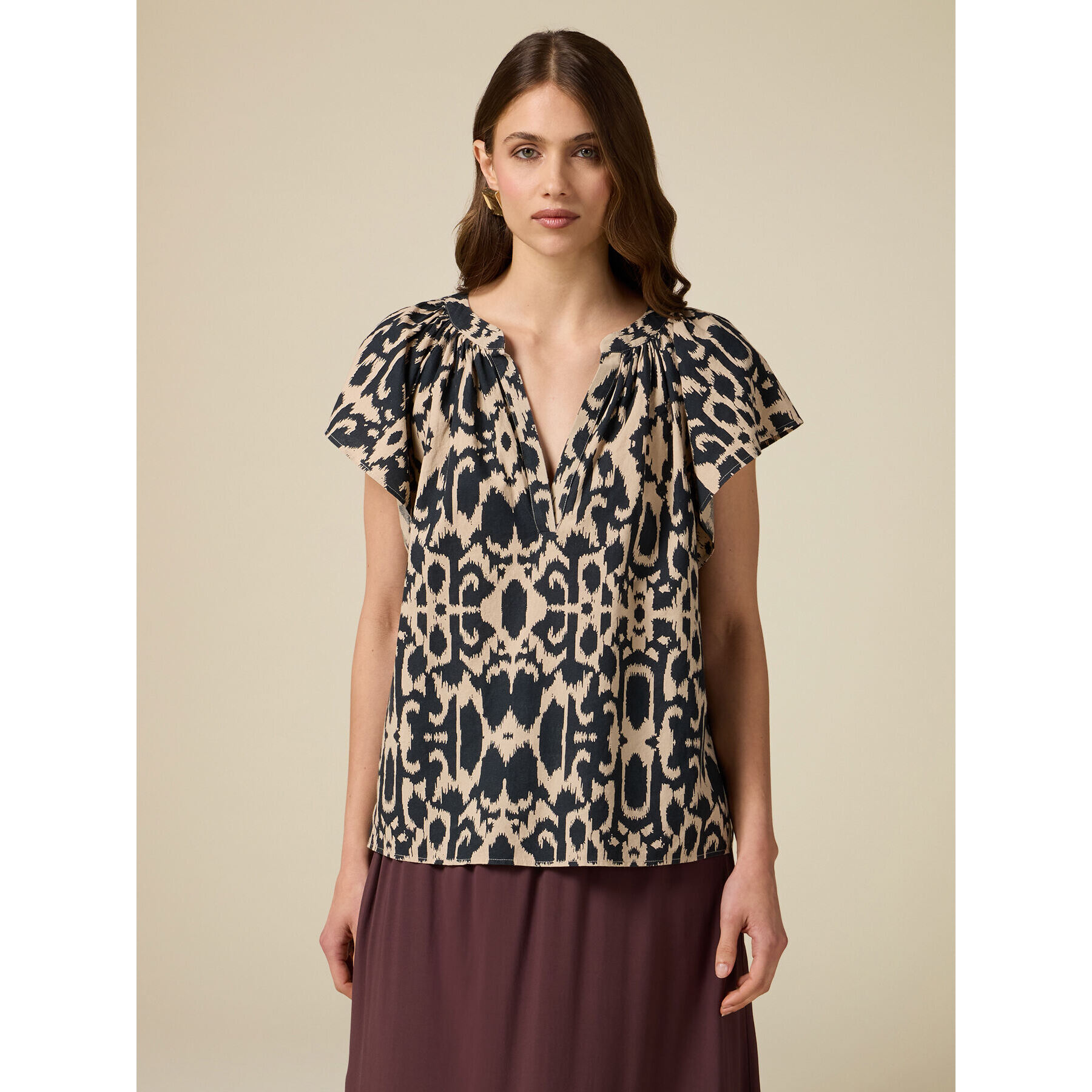 Oltre - Blusa con estampado étnico - Negro