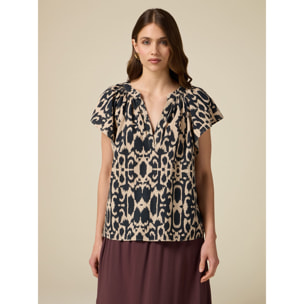 Oltre - Blusa con estampado étnico - Negro