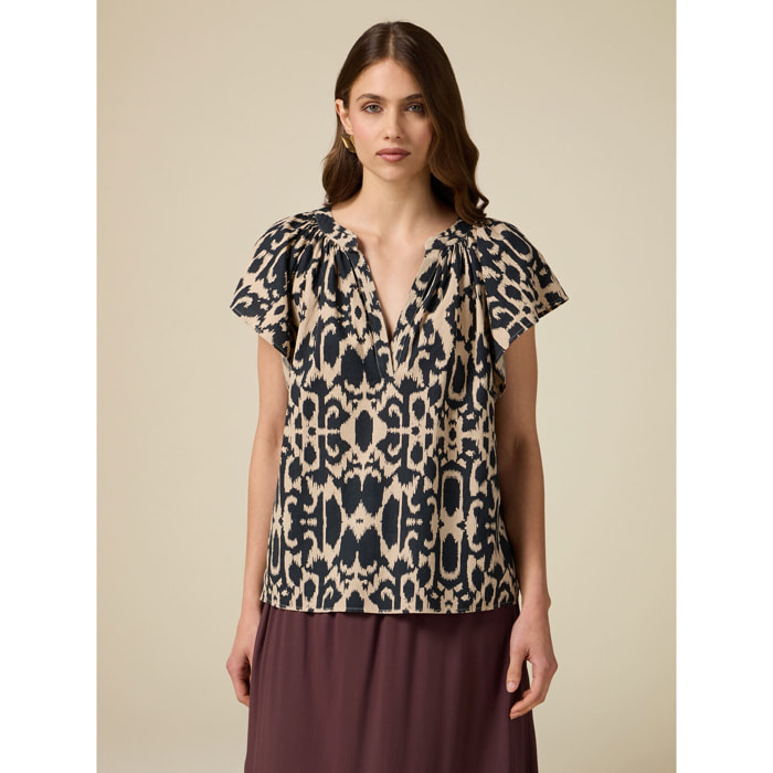 Oltre - Blusa con estampado étnico - Negro