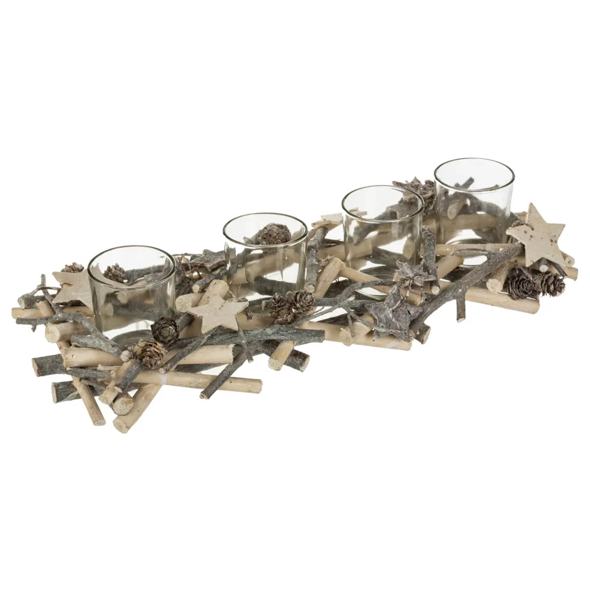 Photophore centre de table buche avec 4 photophores bois blanc