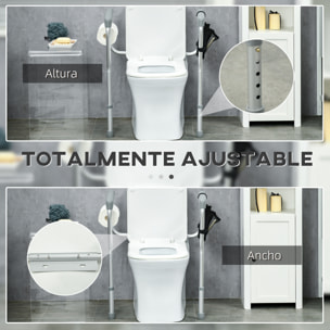 Barra de Seguridad para Inodoro de Aluminio Apoyabrazos Inodoro Anchura y Altura Ajustable con Asas Antideslizante Bolsillo para Ancianos Discapacitados Carga 136 kg 55-62x47x64-74 cm Plata