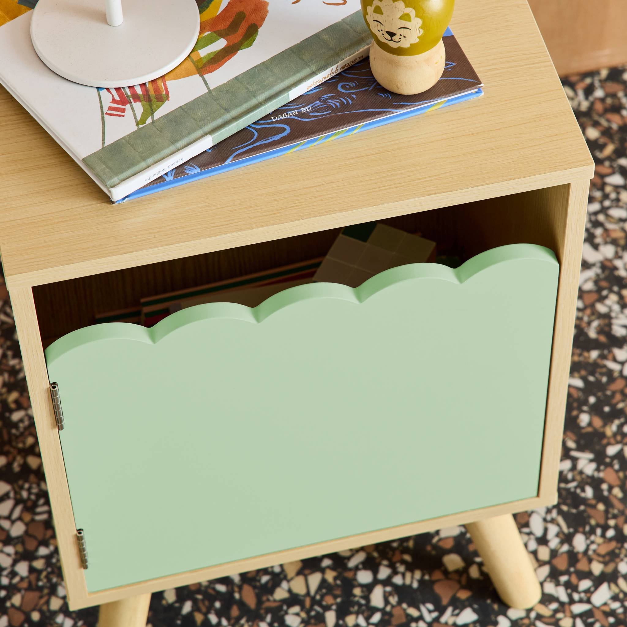 Table de chevet enfant décor bois 1 porte AZUR