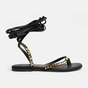 Sandalo in vera pelle con cinturini alla caviglia - NERO